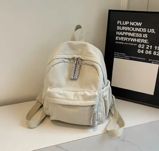 Mochila Veludo Pequena Feminina Cor Bege