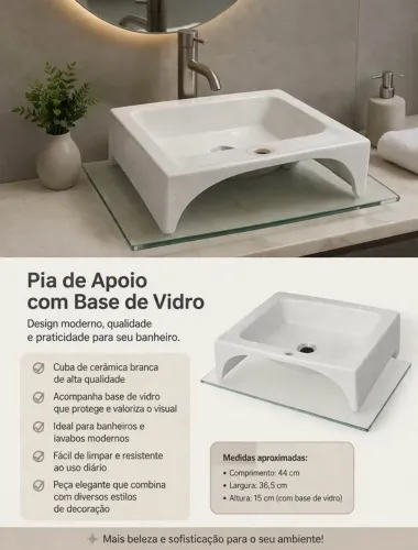 Pia de Banheiro com base de vidro 
