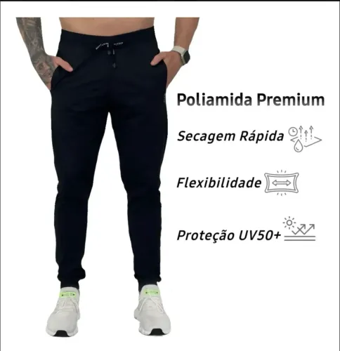 Calça Jogger Masculina Em Poliamida Com Bolsos Para Academia