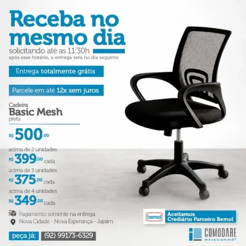 Cadeira de Escritório Basic Mesh Preta | Entrega Grátis