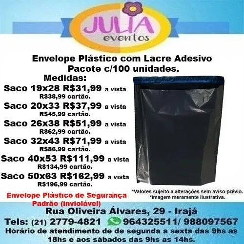 Envelopes para Embalagem Lacre Cola Correio Sedex Saco -Preto - Valores na imagem
