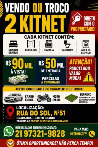 VENDO OU TROCO 2 KITNETS - DIRETO COM O PROPRIETÁRIO