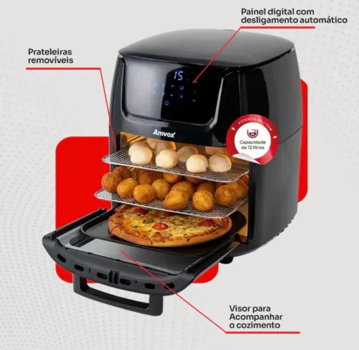 (QUEIMA SE ESTOQUE )Air Fryer Amvox 12 Litros com Painel Digital