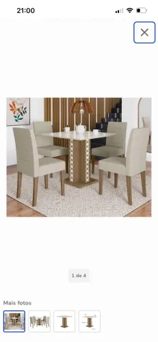 Conjunto de sala de jantar, com 4 cadeiras estofadas em suede.