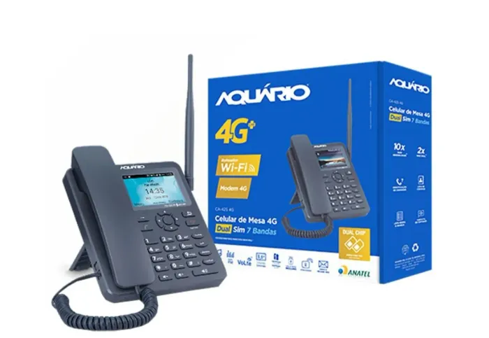 Telefone Celular Rural Fixo, Aquario Ca-42s, 4g, Wi-fi, Android, Dual Sim, Rádio, 4gb memo