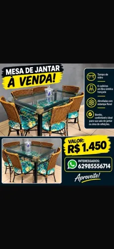 Mesa de vidro 6 cadeiras