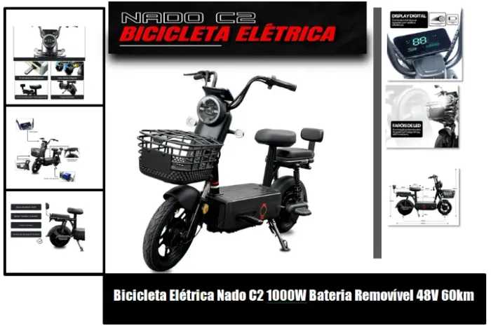 Bicicleta Elétrica Nado C2 1000W (Leia a Descrição do Produto)