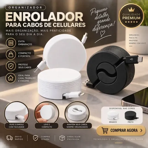 Organizador Enrolador para Cabos de Celulares 3D