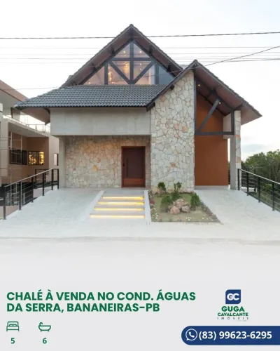 CONDOMÍNIO ÁGUAS DA SERRA em BANANEIRAS/PB. Belíssimo chalé à venda con 5 suítes.