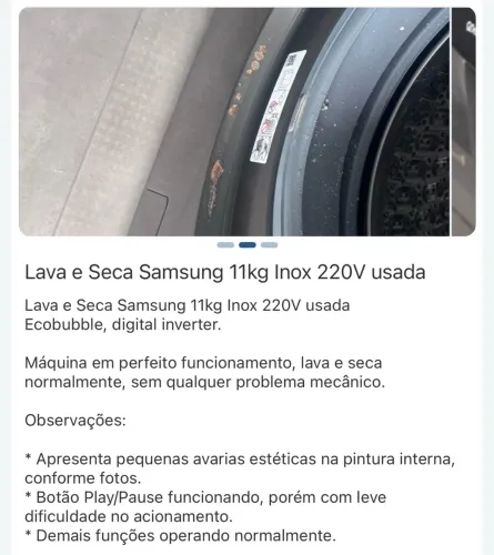 Lava e seca Samsung 11kg inox 220 usada