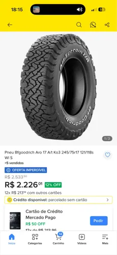 Vendo 4 pneus semi novos BF Goodrich AT 275/45 aro 17