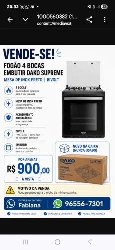 Vendo fogão 4 bocas embutido Dako inox novo na caixa