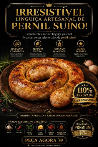 Linguiças artesenais premium de PERNIL SUÍNO 