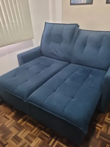 Sofá Retrátil 2 Lugares Grande Ciello - Suede Azul Impermeável