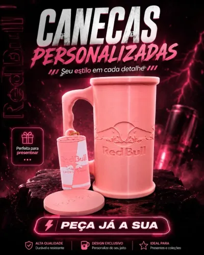 Kit Caneca com Tampa e Abridor de Lata - Estampa Red Bull