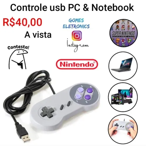 Controle usb para notebook PC computador modelo Nintendo Ines (Loja Física)<br>
