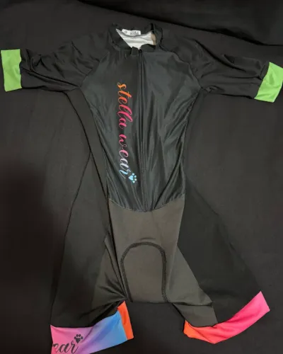 Macaquinho De Ciclismo Stella Wear Uv50+ Preto e Neon Asas, com Bolsos, tamanho G, NOVO