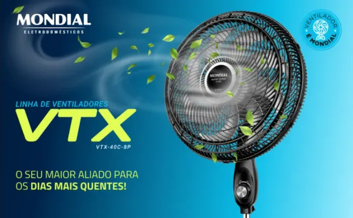 MONDIAL Ventilador Coluna, Turbo 8 Pás - 40cm, 220V, Preto/Prata, 140W - VTX-40C-8P