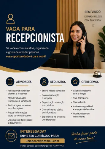 VAGA RECEPCIONISTA