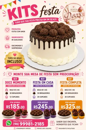 Kit Festa Completo a partir de R$ 185! Faça sua festa sem preocupação!