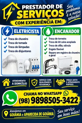 Encanador, limpeza caixa d'água, eletricista