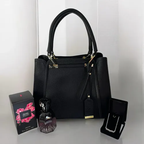 Kit bolsa perfume e colar prata 925