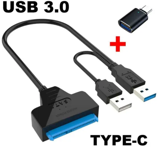 Cabo Adaptador SATA para USB 3.0 e Tipo C - Para HD e SSD