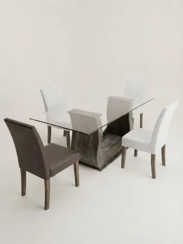 Conjunto de Jantar Moderno: Mesa de Vidro + 6 Cadeiras