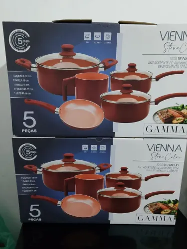 Jogo de Panelas Vienna Stone Color 5 Peças Antiaderente Cerâmica Novo Lacrado