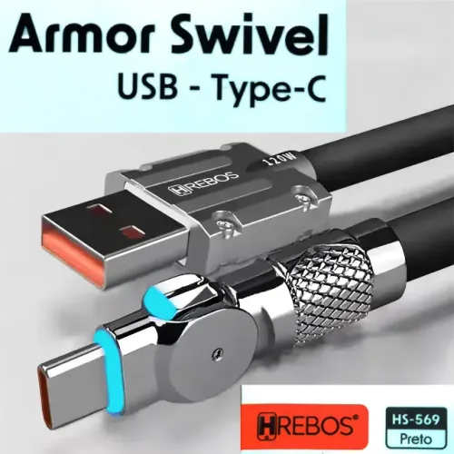 Cabo Usb Carregador E Dados Turbo Tipo C 120w 1 metro Hrebos HS-569