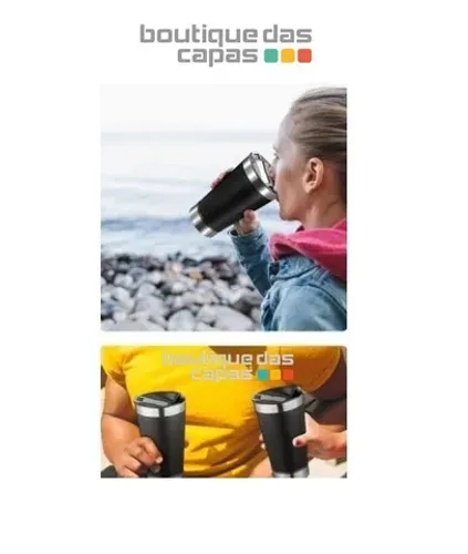 Copo termico com tampa e abridor aiker cerveja chá café AK-5007 - 473ML
