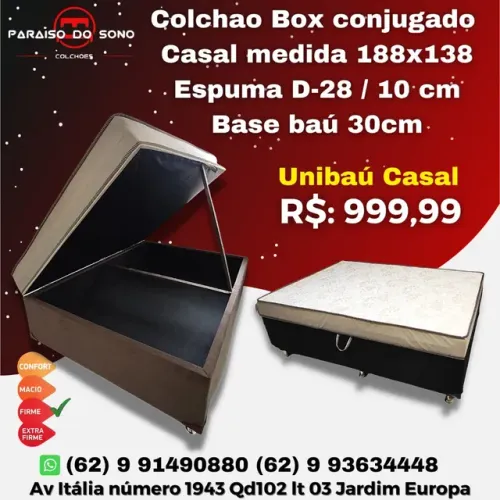 Cama baú casal com colchão 10 cm acoplado em cima