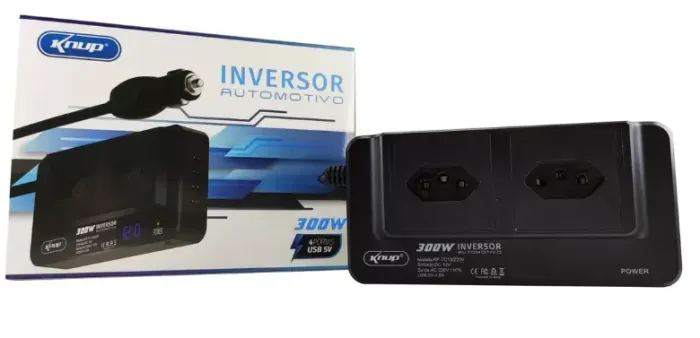 Inversor de Tensão Automotivo Knup KP-TC13/220V 300W 12V x 220V Conversor Onda Senoidal