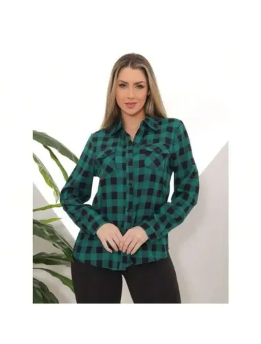 Camisa Xadrez Verde e Preta Feminina