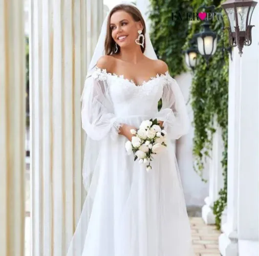 Vestido de Noiva Elegante com Manga Longa