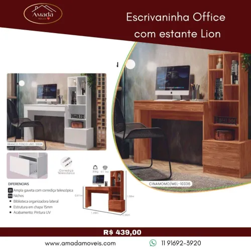 Escrivaninha Office com Estante Lion - à pronta entrega 