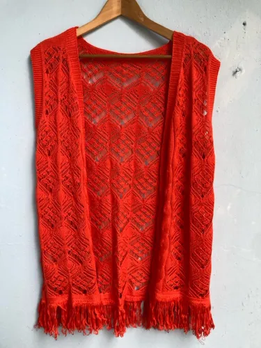 Colete Feminino de Lã Laranja, Tam M(Novo)