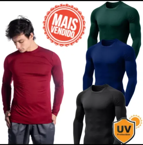 Camisa Térmica Proteção Uv 50+ Segunda Pele Camiseta Blusa Malha Fria Unissex Academia
