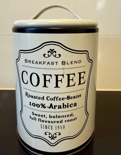 Pote de metal vintage preto e branco Coffee NOVO
