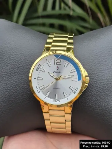 Relógio Masculino Pointer Dourado Original 