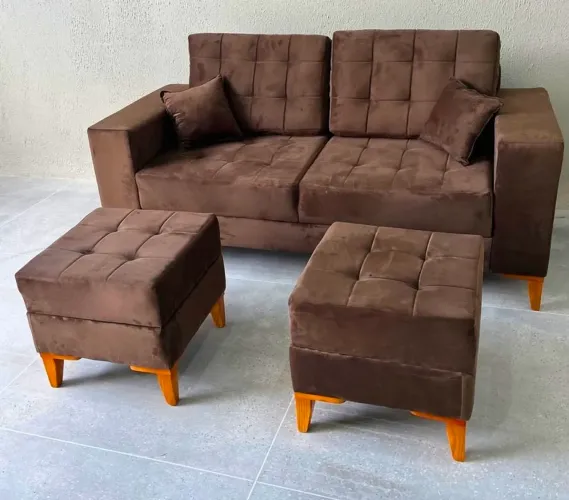 Kit sofá retrô e puf