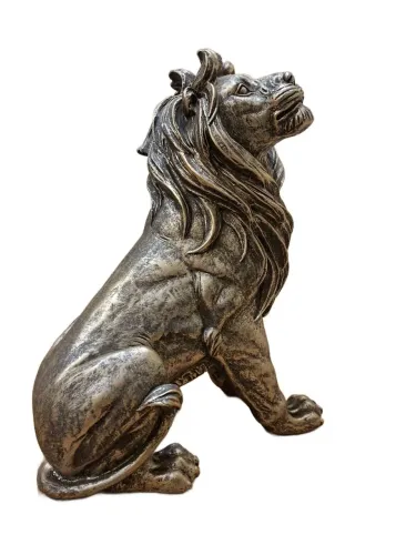 Escultura de Leão em Resina cor metálico