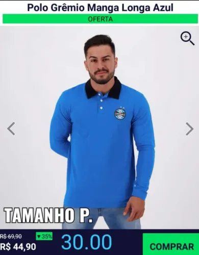 Polo Grêmio Manga Longa Azul - Tamanho P