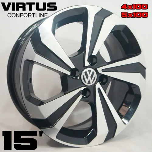 Rodas VW Virtus Confortline Aro 15 - 4x100 e 5x100 preta com diamantado novas