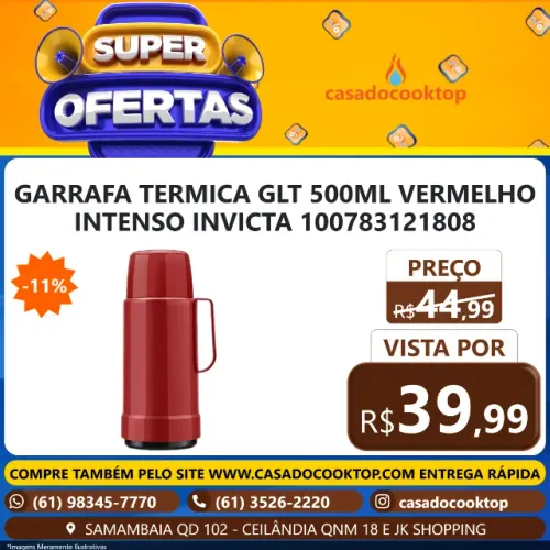 GARRAFA TERMICA GLT 500ML VERMELHO INTENSO INVICTA *