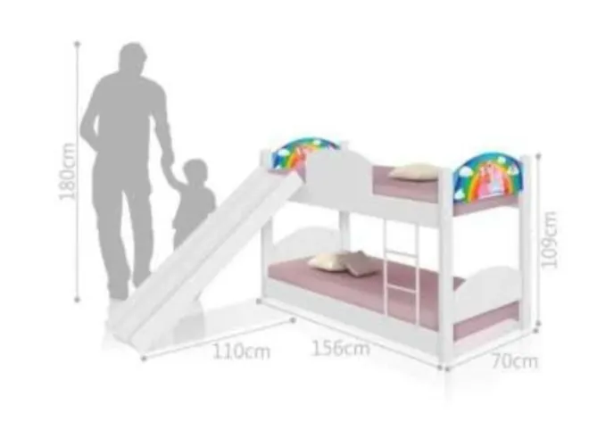 Mobly - Beliche Baixa Princesa Unicórnio com Escorregador e 1 Colchão