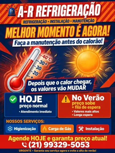 A-R Refrigeração vem fazer sua manutenção preventiva e corretiva, carga de gás,