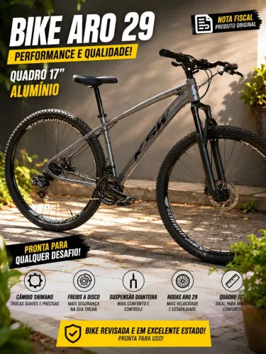 BIKE NOVA ARO 29 KSW - QUADRO ALUMÍNIO + SHIMANO + NF