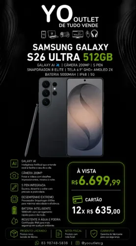 S26 Ultra, 512GB, 12GB RAM Preto