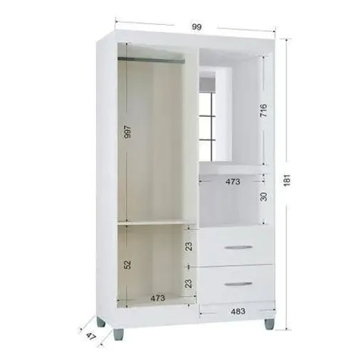 Roupeiro Cordoba 99cm 2 Portas Cor Branco Brilho Poquema